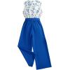 imageFloerns Girls Floral Print Sleeveless Ruffle Trim Belted Pants JumpsuitBlue