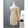 imageFloerns Girls One Shoulder Long Sleeve Sequin Party Bodycon Short DressApricot