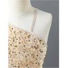 imageFloerns Girls One Shoulder Long Sleeve Sequin Party Bodycon Short DressApricot