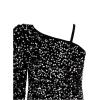 imageFloerns Girls One Shoulder Long Sleeve Sequin Party Bodycon Short DressBlack