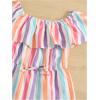 imageFloerns Girls Ruffle Trim Knot Foldover Elastic Waist Rainbow Striped Romper Short JumpsuitPink Striped