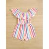 imageFloerns Girls Ruffle Trim Knot Foldover Elastic Waist Rainbow Striped Romper Short JumpsuitPink Striped