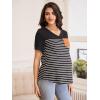 imageFloerns Womens Maternity Colorblock Striped Print Short Sleeve Tee Shirt TopsBlack Striped