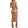 imageFloerns Womens Maternity Floral Print Ruched Bodycon Dress Long Sleeve Mock Neck DressesKhaki Multi