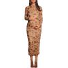 imageFloerns Womens Maternity Floral Print Ruched Bodycon Dress Long Sleeve Mock Neck DressesKhaki Multi