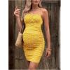 imageFloerns Womens Maternity Floral Print Tie Shoulder Stretch Cami Slip DressYellow