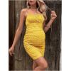imageFloerns Womens Maternity Floral Print Tie Shoulder Stretch Cami Slip DressYellow
