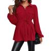 imageFloerns Womens Maternity Lantern Long Sleeve Drawstring Waist Peplum Blouse TopBurgundy