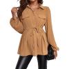 imageFloerns Womens Maternity Lantern Long Sleeve Drawstring Waist Peplum Blouse TopKhaki