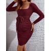 imageFloerns Womens Maternity Long Sleeve Square Neck Tie Front Bodycon Pencil DressBurgundy