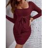 imageFloerns Womens Maternity Long Sleeve Square Neck Tie Front Bodycon Pencil DressBurgundy