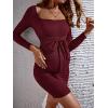 imageFloerns Womens Maternity Long Sleeve Square Neck Tie Front Bodycon Pencil DressBurgundy