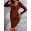 imageFloerns Womens Maternity Long Sleeve Square Neck Tie Front Bodycon Pencil DressRust Brown