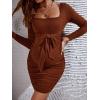 imageFloerns Womens Maternity Long Sleeve Square Neck Tie Front Bodycon Pencil DressRust Brown