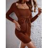 imageFloerns Womens Maternity Long Sleeve Square Neck Tie Front Bodycon Pencil DressRust Brown