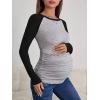 imageFloerns Womens Maternity Striped Print Long Sleeve Rib Knit Casual Tee ShirtBlack and Grey