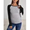 imageFloerns Womens Maternity Striped Print Long Sleeve Rib Knit Casual Tee ShirtBlack and Grey