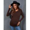 imageFloerns Womens Maternity Striped Print Long Sleeve Rib Knit Casual Tee ShirtBrown Stripe