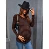 imageFloerns Womens Maternity Striped Print Long Sleeve Rib Knit Casual Tee ShirtBrown Stripe
