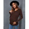 imageFloerns Womens Maternity Striped Print Long Sleeve Rib Knit Casual Tee ShirtBrown Stripe