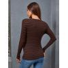 imageFloerns Womens Maternity Striped Print Long Sleeve Rib Knit Casual Tee ShirtBrown Stripe