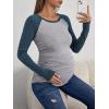 imageFloerns Womens Maternity Striped Print Long Sleeve Rib Knit Casual Tee ShirtGrey Navy Blue