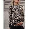 imageFloerns Womens Maternity Striped Print Long Sleeve Rib Knit Casual Tee ShirtLeopard Apricot