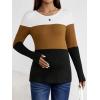 imageFloerns Womens Maternity Striped Print Long Sleeve Rib Knit Casual Tee ShirtWhite Brown Black