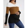 imageFloerns Womens Maternity Striped Print Long Sleeve Rib Knit Casual Tee ShirtWhite Brown Black