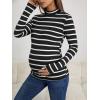 imageFloerns Womens Maternity Tops Mock Neck Long Sleeve Ribbed Knit Tee ShirtBlack Striped