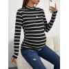 imageFloerns Womens Maternity Tops Mock Neck Long Sleeve Ribbed Knit Tee ShirtBlack Striped