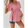 imageFloerns Womens Maternity V Neck Short Sleeve Button Front Peplum Blouse TopPink B