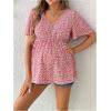 imageFloerns Womens Maternity V Neck Short Sleeve Button Front Peplum Blouse TopPink B