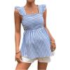 imageFloerns Womens Striped Print Boat Neck Tie Back Sleeveless Maternity Peplum Blouse TopsBlue and White