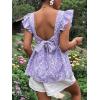 imageFloerns Womens Striped Print Boat Neck Tie Back Sleeveless Maternity Peplum Blouse TopsLilac Purple