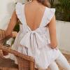 imageFloerns Womens Striped Print Boat Neck Tie Back Sleeveless Maternity Peplum Blouse TopsWhite