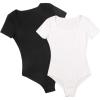imageFloerns Girls 2 Pcs Short Sleeve Scoop Neck Tee Shirt Bodysuit LeotardBlack and White