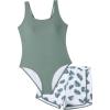 imageFloerns Girls Boho Tropical Print Sleeveless One Piece Swimsuits with Shorts Cover UpGreen Multi