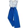 imageFloerns Girls Floral Print Sleeveless Ruffle Trim Belted Pants JumpsuitBlue
