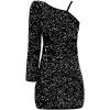 imageFloerns Girls One Shoulder Long Sleeve Sequin Party Bodycon Short DressBlack