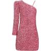 imageFloerns Girls One Shoulder Long Sleeve Sequin Party Bodycon Short DressPink