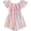 imageFloerns Girls Ruffle Trim Knot Foldover Elastic Waist Rainbow Striped Romper Short JumpsuitPink Striped