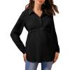 imageFloerns Womens Drawstring Waist Button Front Long Sleeve Pregnancy Blouse TopA Black