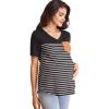 imageFloerns Womens Maternity Colorblock Striped Print Short Sleeve Tee Shirt TopsBlack Striped