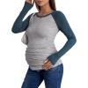 imageFloerns Womens Maternity Striped Print Long Sleeve Rib Knit Casual Tee ShirtGrey Navy Blue