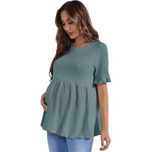 imageFloerns Womens Casual Maternity Top Short Sleeve Ruffle Hem Peplum T ShirtA Mint Green