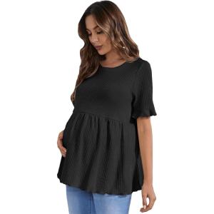 imageFloerns Womens Casual Maternity Top Short Sleeve Ruffle Hem Peplum T ShirtBlack