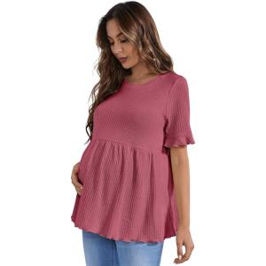 imageFloerns Womens Casual Maternity Top Short Sleeve Ruffle Hem Peplum T ShirtHot Pink