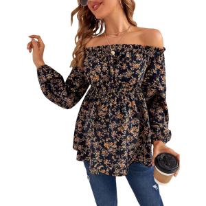 imageFloerns Womens Ditsy Floral Off The Shoulder Peplum Maternity BlouseBlack