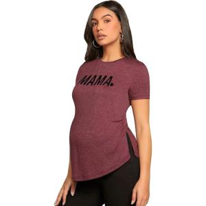 imageFloerns Womens Maternity Colorblock Striped Print Short Sleeve Tee Shirt TopsMauve Purple